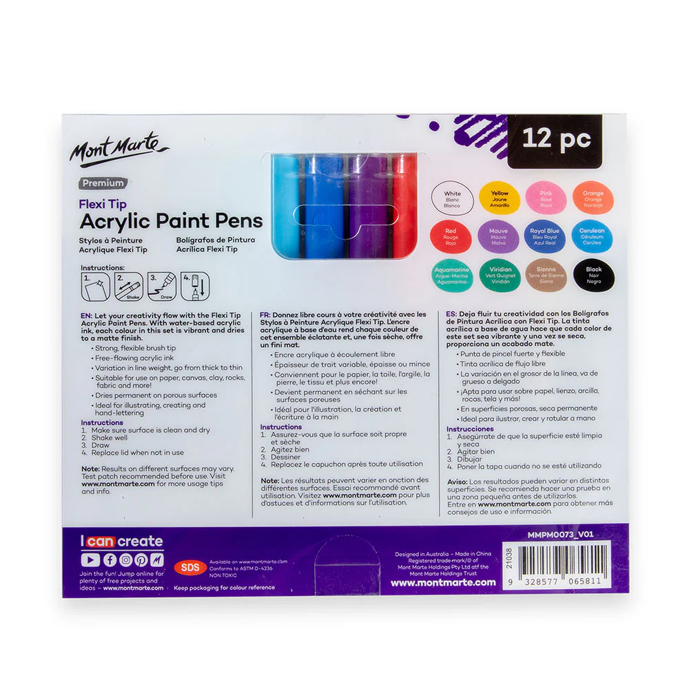 Flexi Tip Acrylic Paint Pens Premium 12pc - Image 4