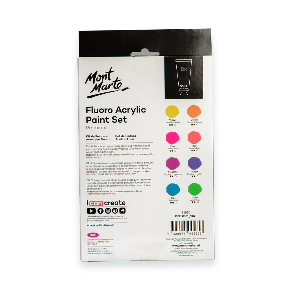 Fluoro Acrylic Paint Set Premium 8pc x 36ml (1.2 US fl.oz) - Image 5