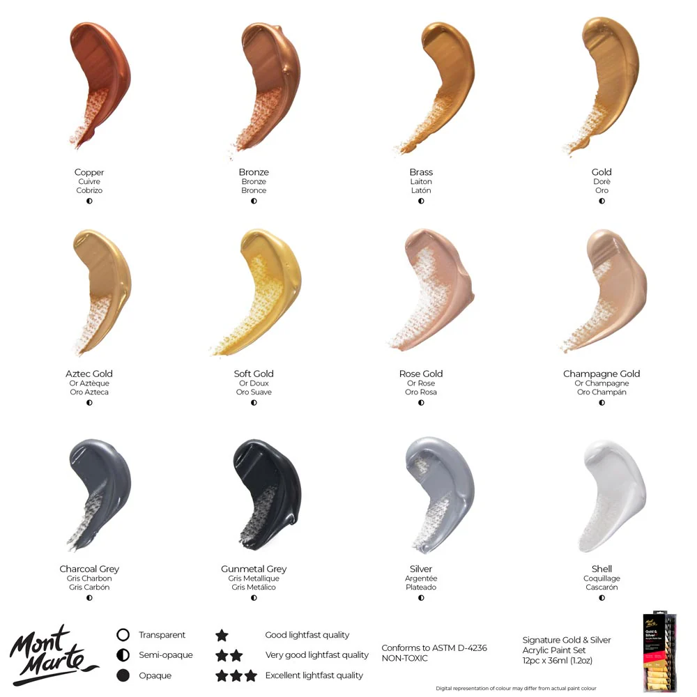 Gold and Silver Acrylic Paint Set Signature 12pc x 36ml (1.2 US fl.oz) - Image 10