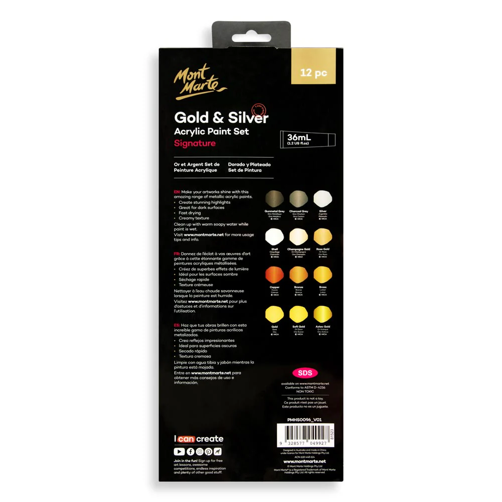 Gold and Silver Acrylic Paint Set Signature 12pc x 36ml (1.2 US fl.oz) - Image 5