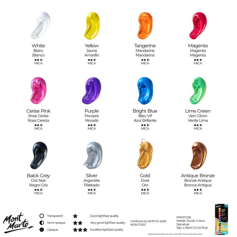 Metallic Acrylic Colour Paint Set Signature 12pc x 36ml (1.2 US fl.oz) - Image 10