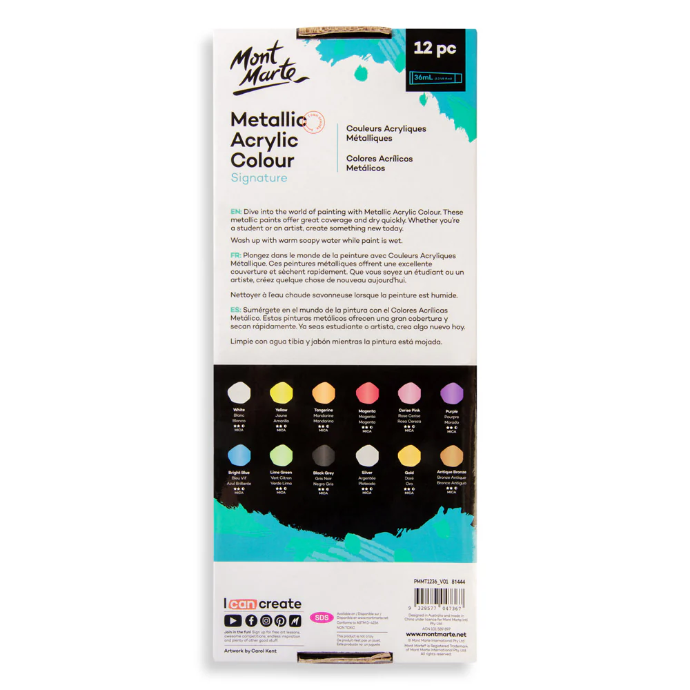 Metallic Acrylic Colour Paint Set Signature 12pc x 36ml (1.2 US fl.oz) - Image 4