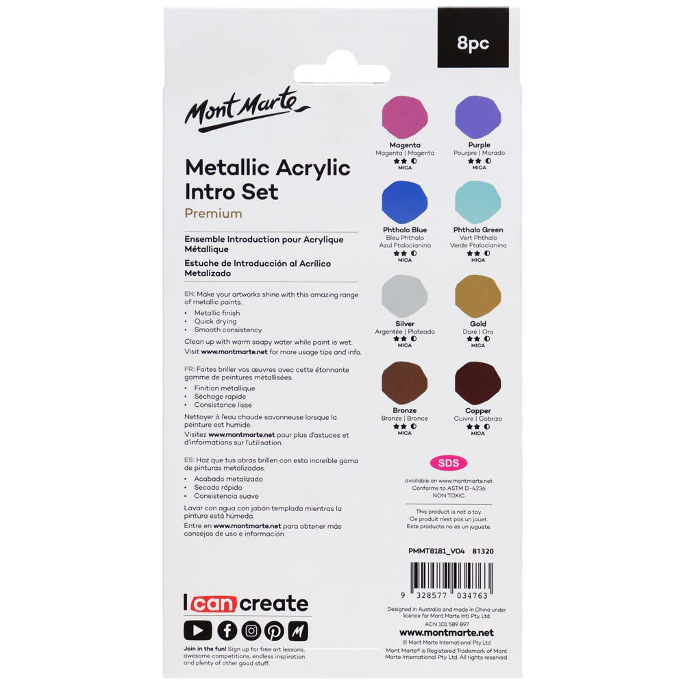 Metallic Acrylic Paint Intro Set Premium 8pc x 18ml (0.6 US fl.oz) - Image 5