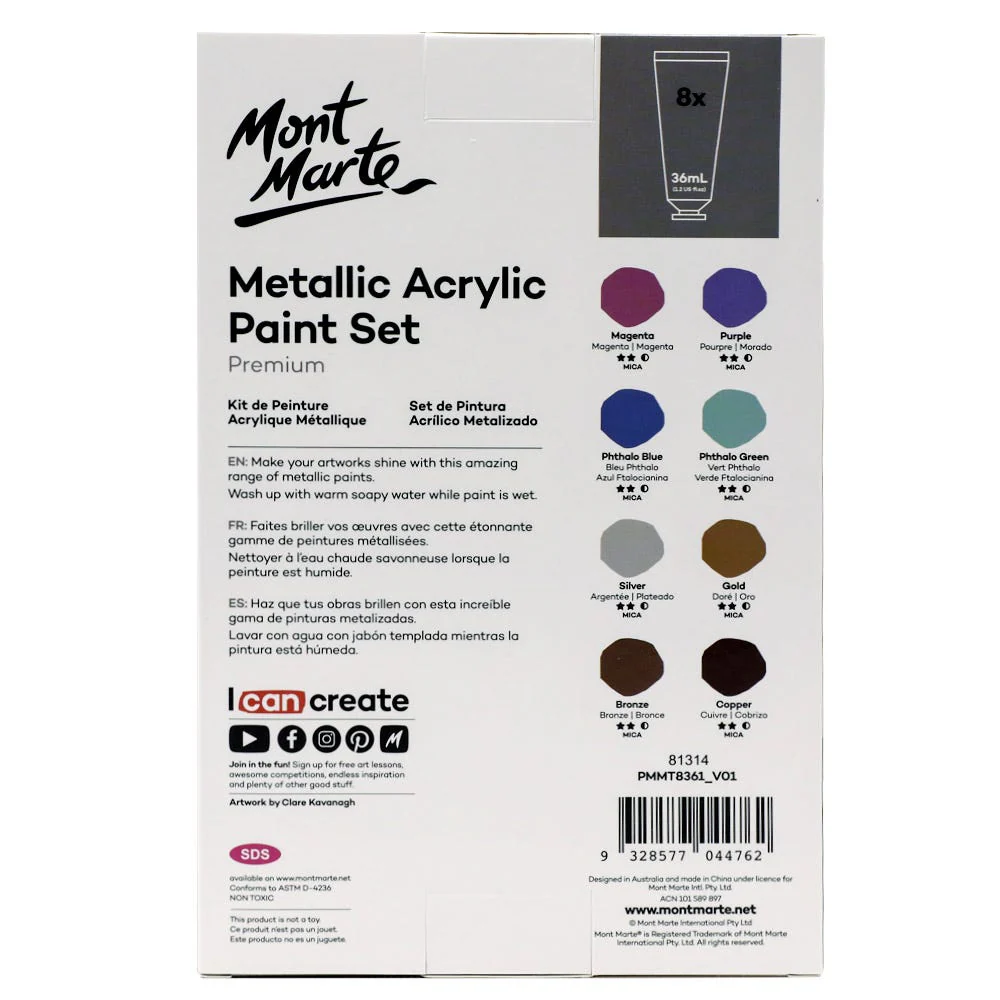 Metallic Acrylic Paint Set Premium 8pc x 36ml (1.2 US fl.oz) - Image 3