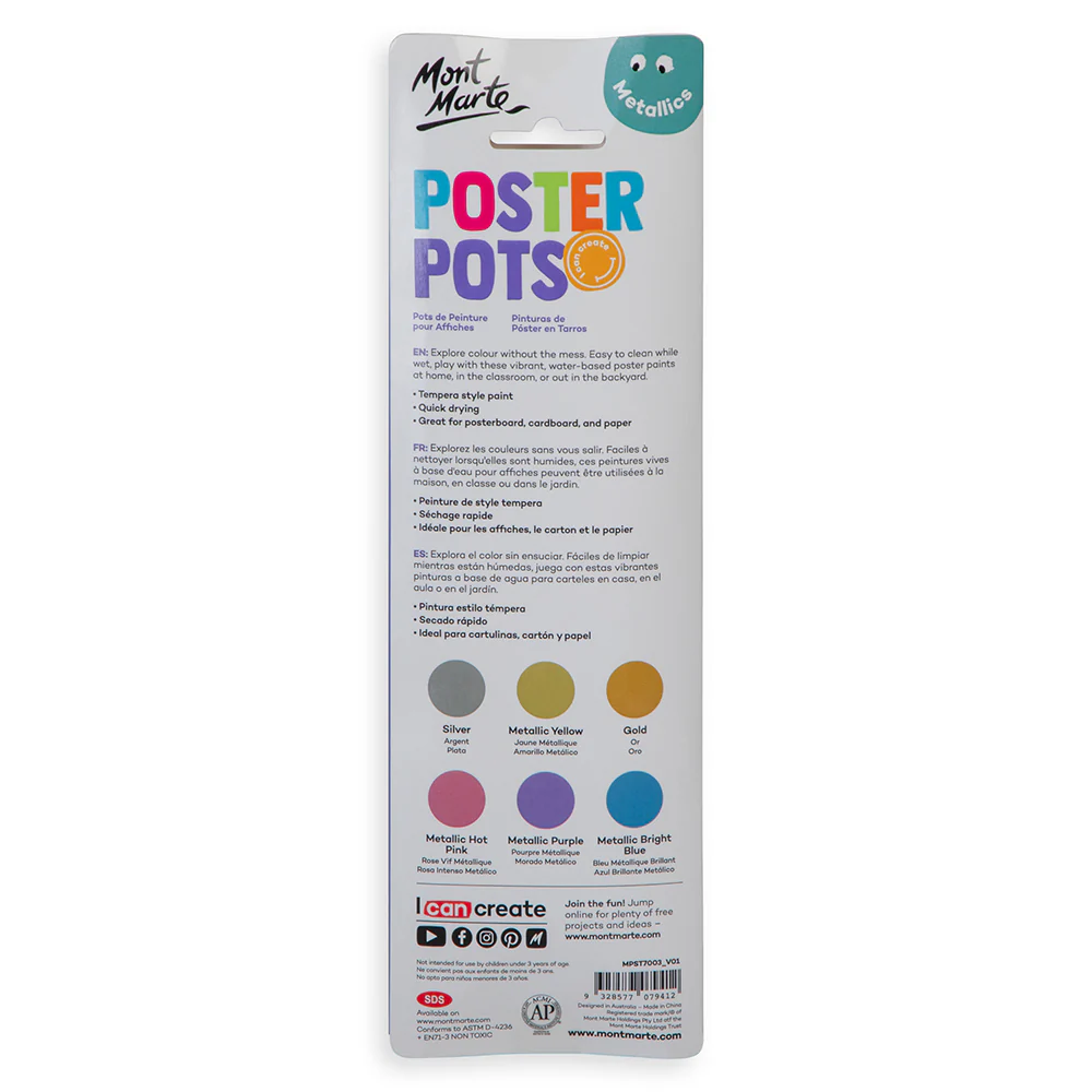 Poster Paint Pots 6pc x 15ml (0.5 US fl.oz) - Metallics - Image 3