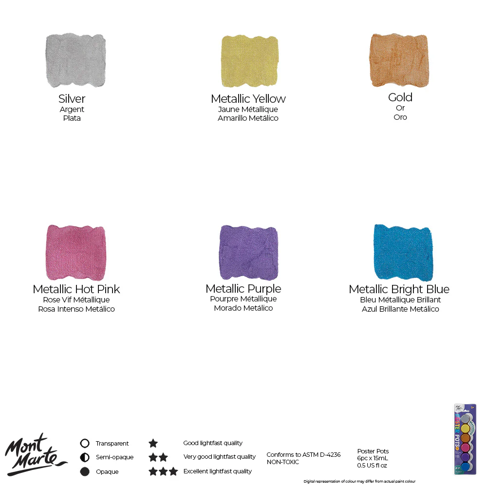 Poster Paint Pots 6pc x 15ml (0.5 US fl.oz) - Metallics - Image 8