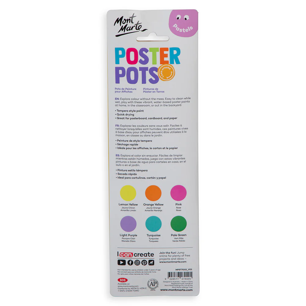 Poster Paint Pots 6pc x 15ml (0.5 US fl.oz) - Pastels - Image 3