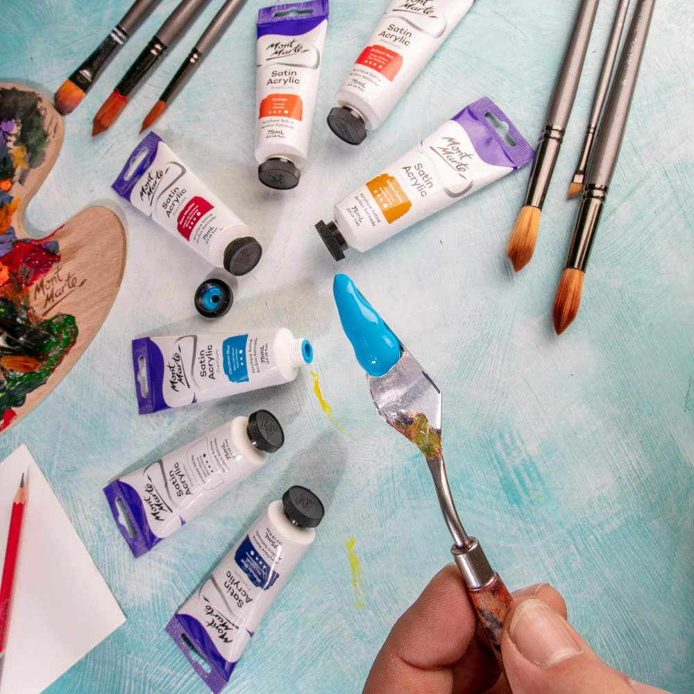 Satin Acrylic Paint Premium 75ml (2.5 US fl.oz) Tube - Cerulean Blue - Image 7