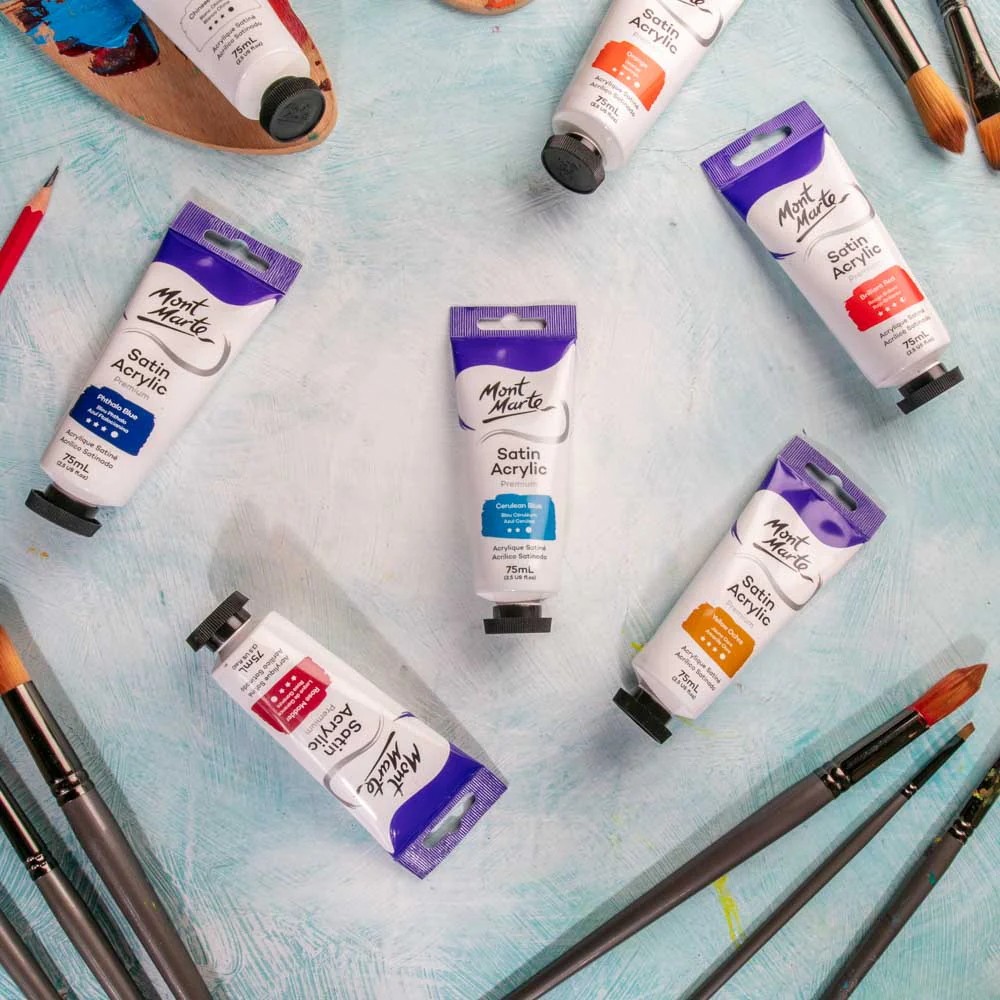 Satin Acrylic Paint Premium 75ml (2.5 US fl.oz) Tube - Cerulean Blue - Image 8