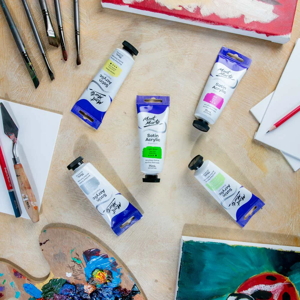 Satin Acrylic Paint Premium 75ml (2.5 US fl.oz) Tube - Light Green - Image 8