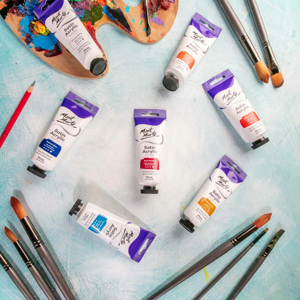 Satin Acrylic Paint Premium 75ml (2.5 US fl.oz) Tube - Rose Madder - Image 8