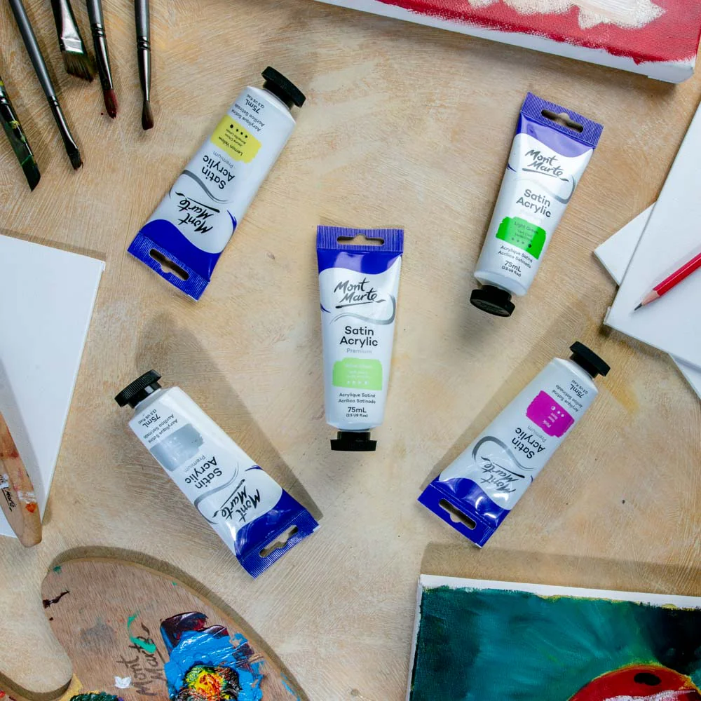 Satin Acrylic Paint Premium 75ml (2.5 US fl.oz) Tube - Yellow Green - Image 6