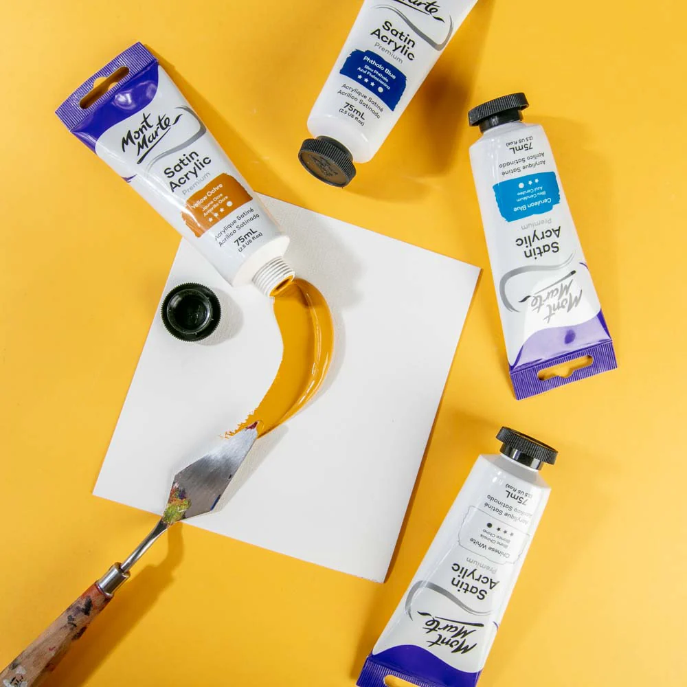 Satin Acrylic Paint Premium 75ml (2.5 US fl.oz) Tube - Yellow Ochre - Image 5