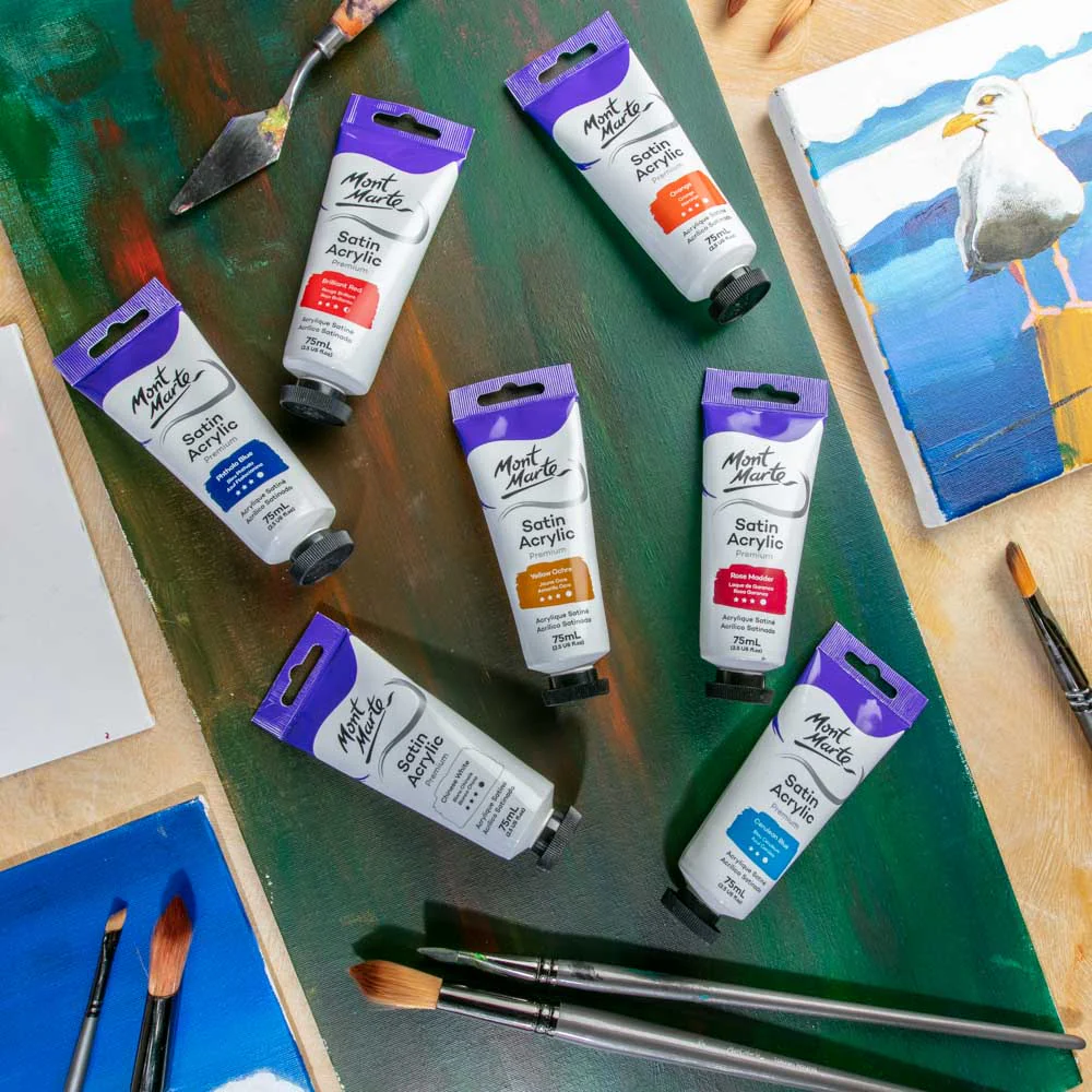 Satin Acrylic Paint Premium 75ml (2.5 US fl.oz) Tube - Yellow Ochre - Image 6