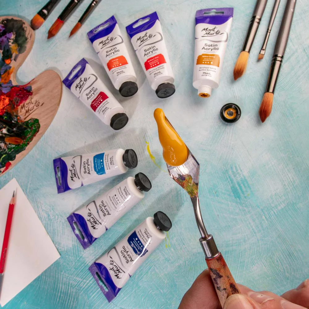 Satin Acrylic Paint Premium 75ml (2.5 US fl.oz) Tube - Yellow Ochre - Image 7