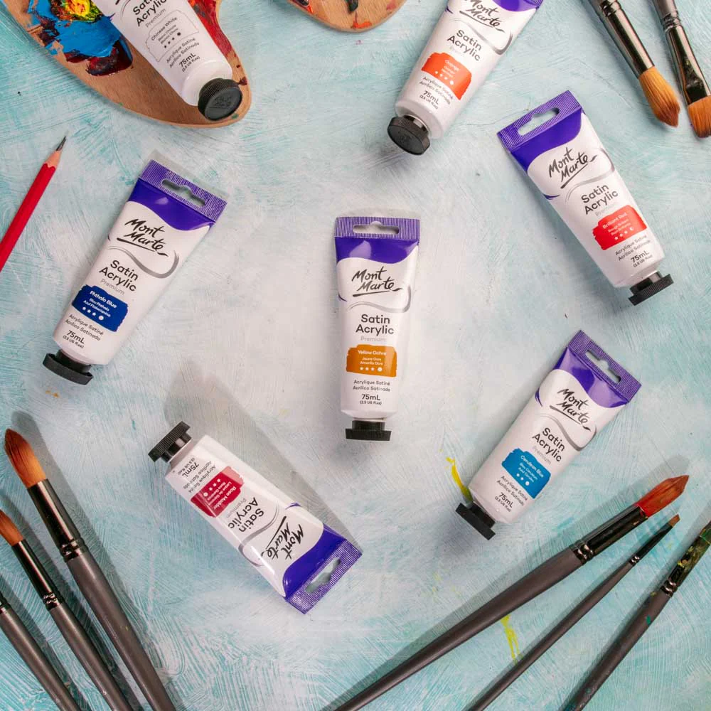 Satin Acrylic Paint Premium 75ml (2.5 US fl.oz) Tube - Yellow Ochre - Image 8